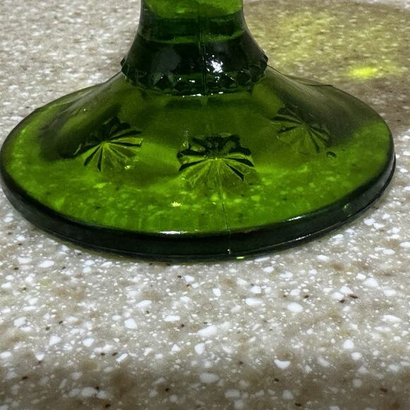 Vintage LE Smith Green Moon & Stars Ruffled Footed Open Vase Compote 5 3/4" USA - Picture 10 of 13